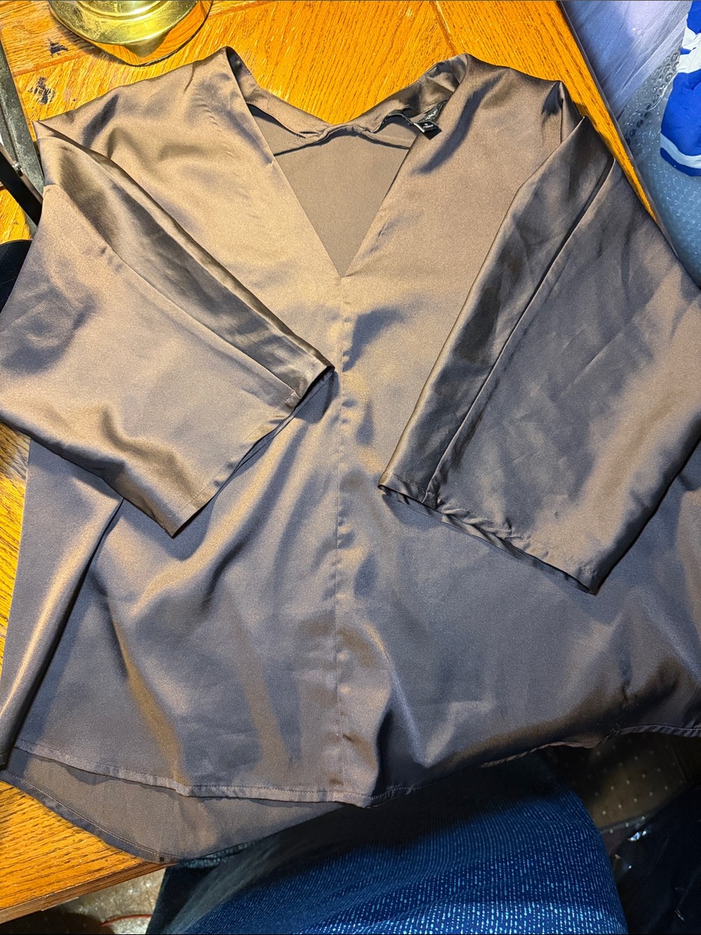 Banana Republic Brown Satin V-Neck Blouse